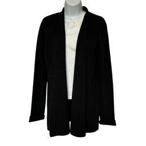 Eileen Fisher Sweater Open Knit Cardigan Dark Bluel Silk Cotton Blend Size M